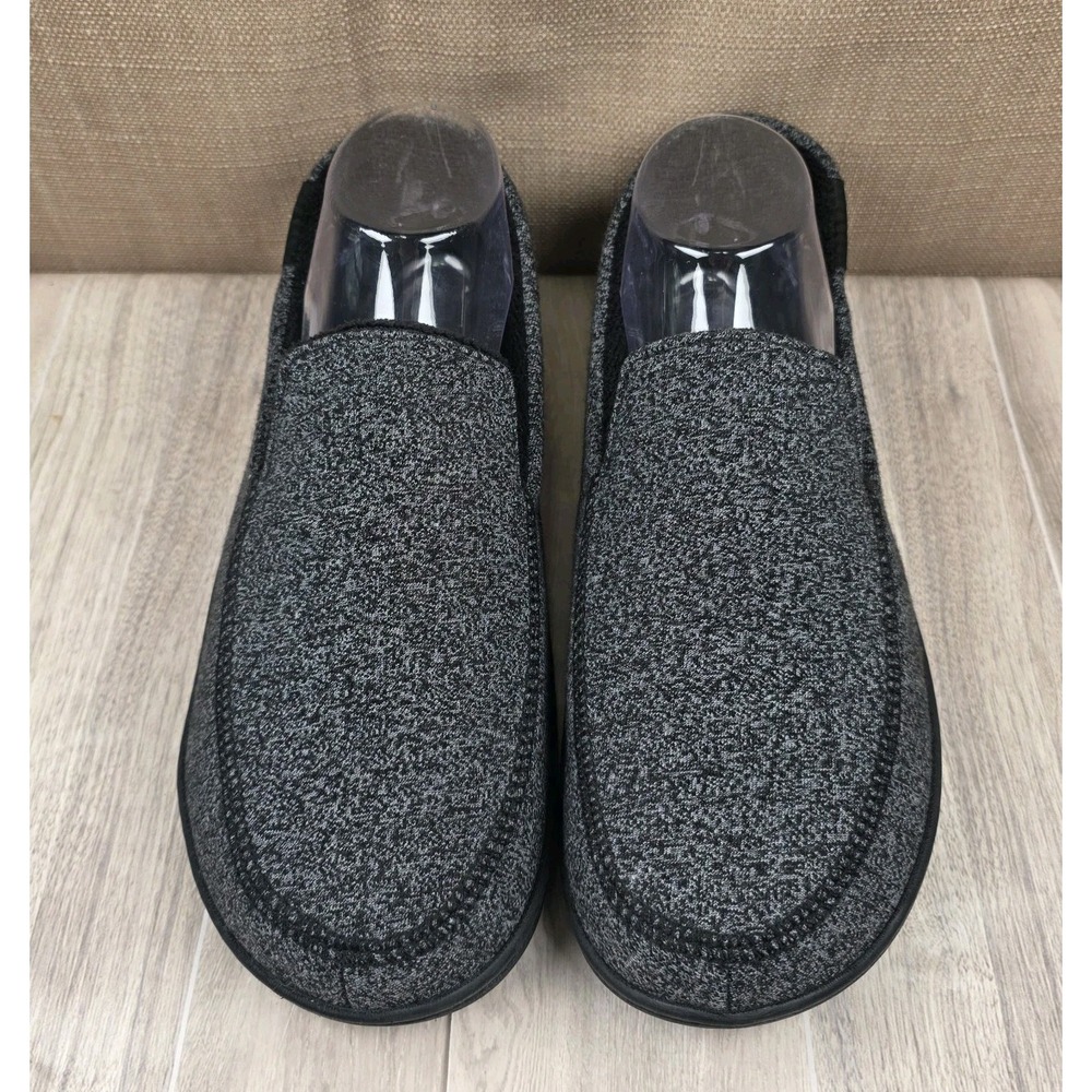 Isotoner Mens 8-9 Black Speckle Slip On Plush Lined Gel Memory Foam Slippers